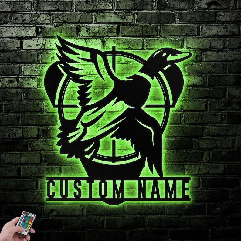 Custom Duck Hunting Metal Wall Art Personalized Hunting Lover Sign WITH LED/WITHOUT LED Lights Man Born To Hunt