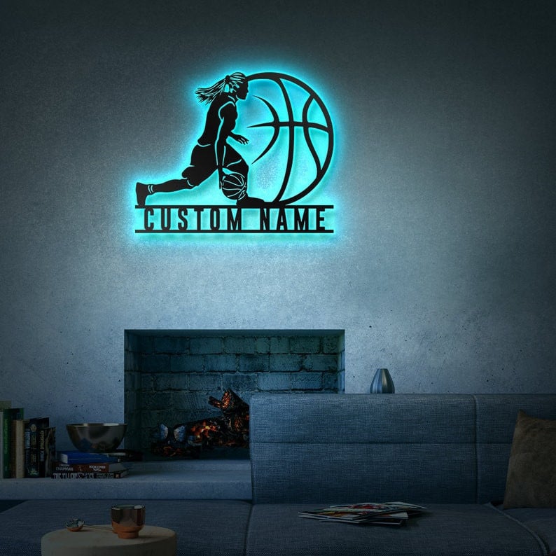 Custom Basketball Metal Wall Art Personalized Basketball Sign WITH LED/WITHOUT LED Lights Basketball Player Name Sign Gift