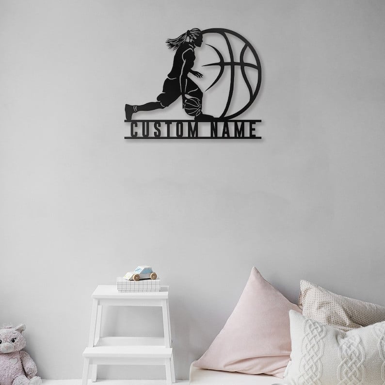 Custom Basketball Metal Wall Art Personalized Basketball Sign WITH LED/WITHOUT LED Lights Basketball Player Name Sign Gift