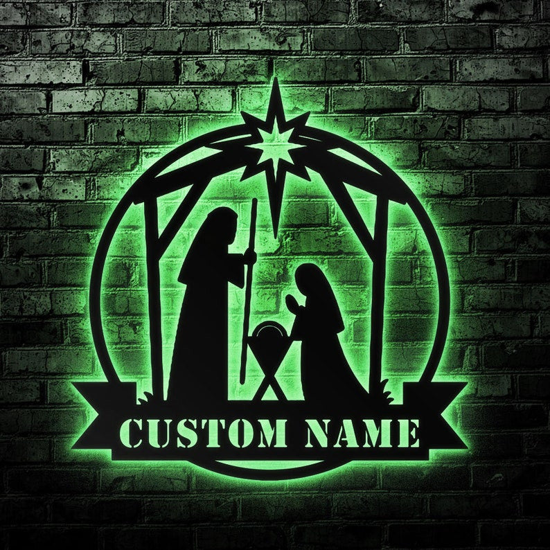 Custom Nativity Metal Wall Art Personalized Christmas Sign WITH LED/WITHOUT LED Lights Christmas Oh Holy Night Nativity