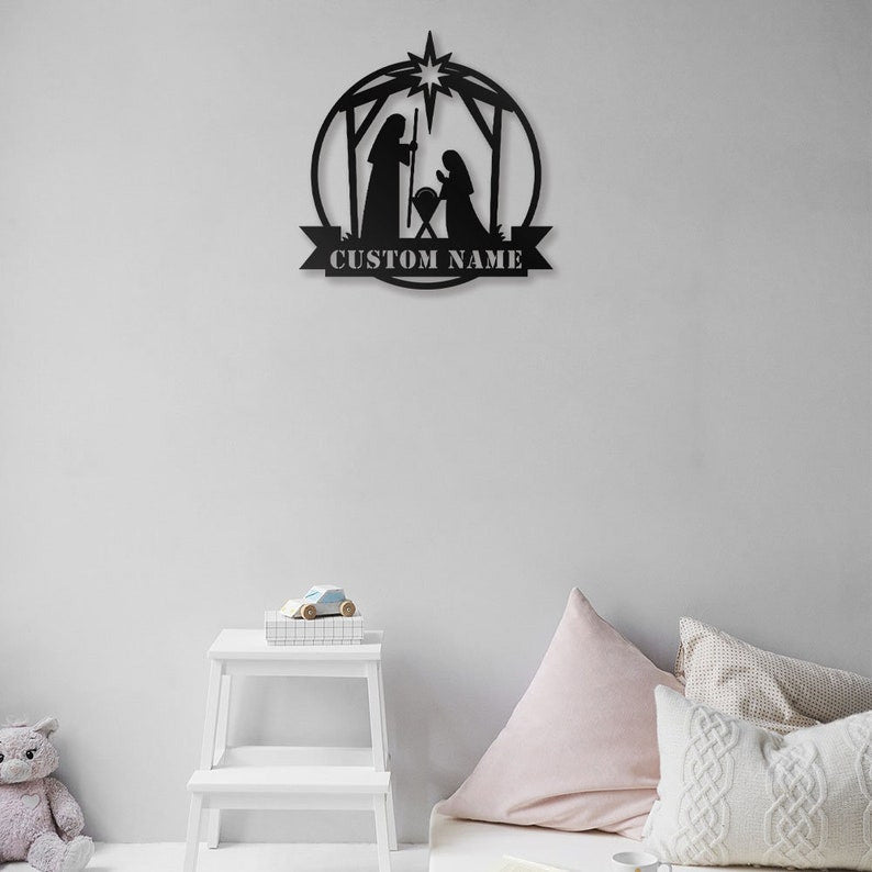 Custom Nativity Metal Wall Art Personalized Christmas Sign WITH LED/WITHOUT LED Lights Christmas Oh Holy Night Nativity