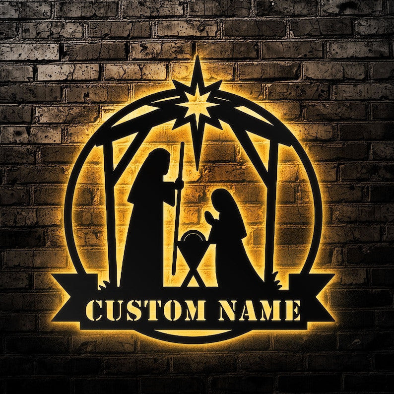 Custom Nativity Metal Wall Art Personalized Christmas Sign WITH LED/WITHOUT LED Lights Christmas Oh Holy Night Nativity