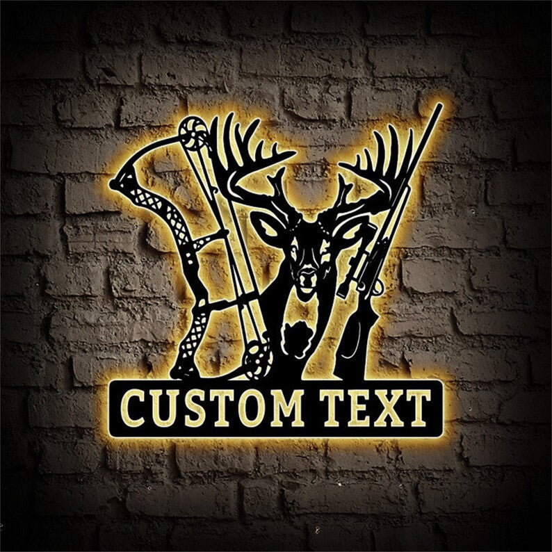 Personalized Deer Hunting Metal Sign Deer Hunt Wall Art WITH LED/WITHOUT LEDs Custom Hunter Name Sign Hunter Gift Hunting Cabin Decor Deer Hunt Sign
