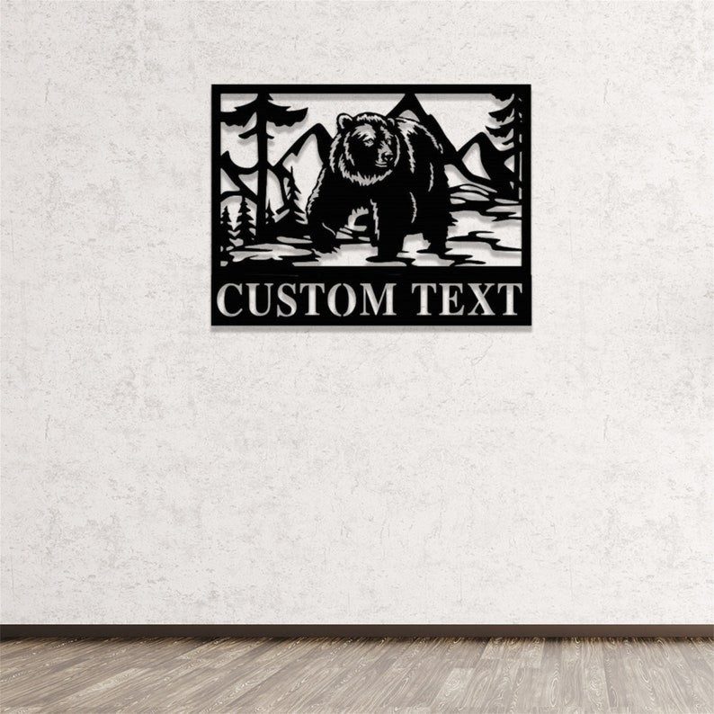 Custom Bear Metal Sign Bear and Tree Mountain Wall Decor Personalized Bear Metal Wall Art Grizzly Bear Wildlife Sign Wildlife Lover Gift