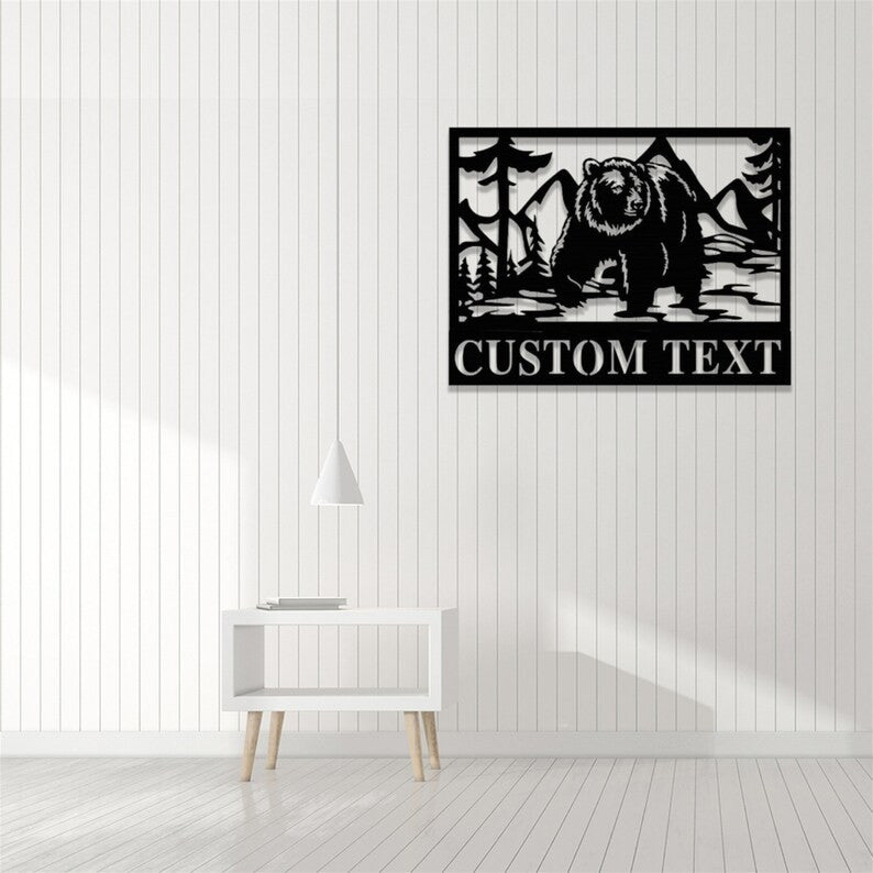Custom Bear Metal Sign Bear and Tree Mountain Wall Decor Personalized Bear Metal Wall Art Grizzly Bear Wildlife Sign Wildlife Lover Gift