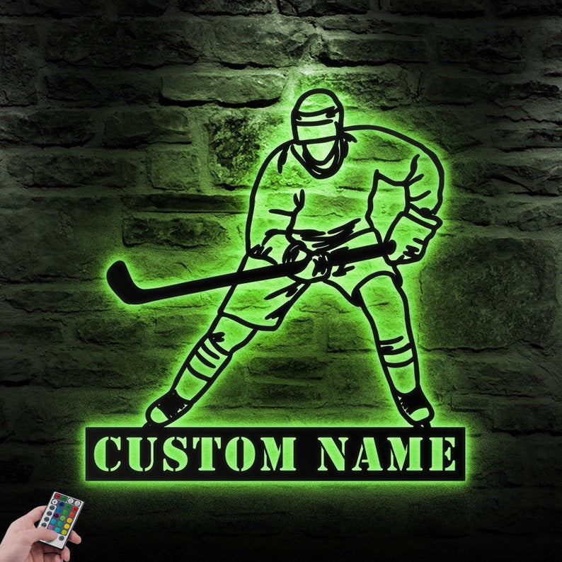 Custom Ice Hockey Metal Wall Art Personalized Sign WITH LED/WITHOUT LED Lights Hockey Player Name Sign Gift