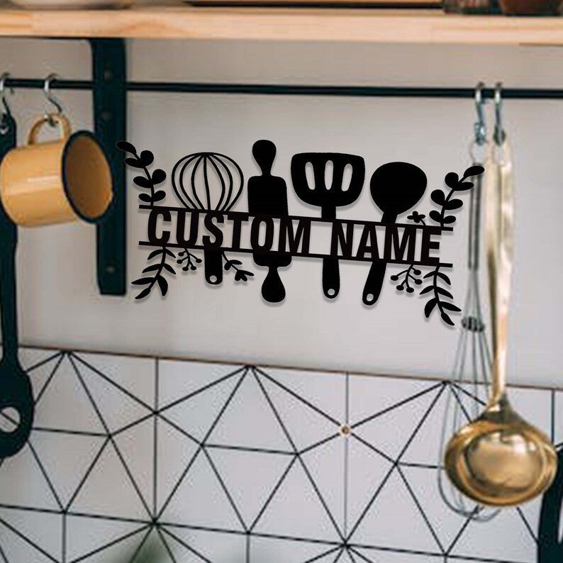 Custom Kitchen Sign Metal Sign for Kitchen LED Kitchen Metal Wall Art Personalized Kitchen Signs Flourish Kitchen Wall Decor Cooking Gift