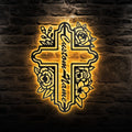 Custom Cross Floral Metal Sign Christian Metal Wall Art WITH LED/WITHOUT LED Lights Thanksgiving Decoration
