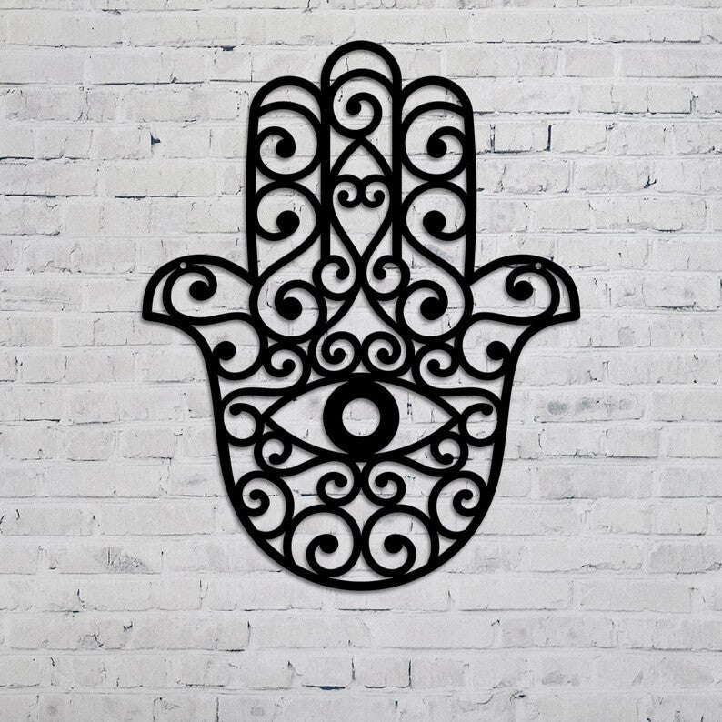 Yoga Metal Wall Art Hamsa Mandala Hamsa Hand Of Fatima Pattern Yoga Room Decor Sign For Yoga Room Best Gift Ever Mandala Hand Sign