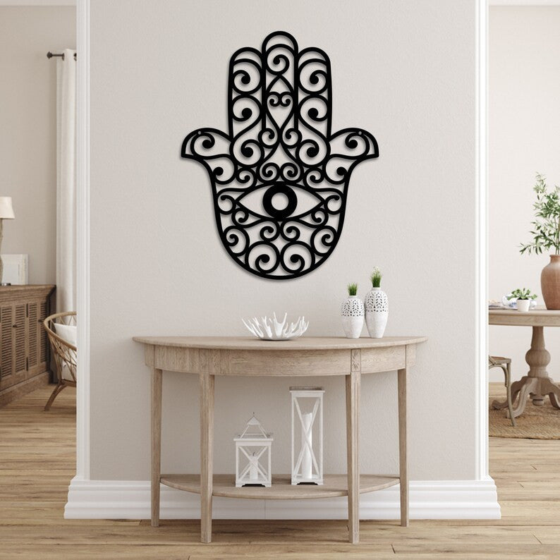 Yoga Metal Wall Art Hamsa Mandala Hamsa Hand Of Fatima Pattern Yoga Room Decor Sign For Yoga Room Best Gift Ever Mandala Hand Sign