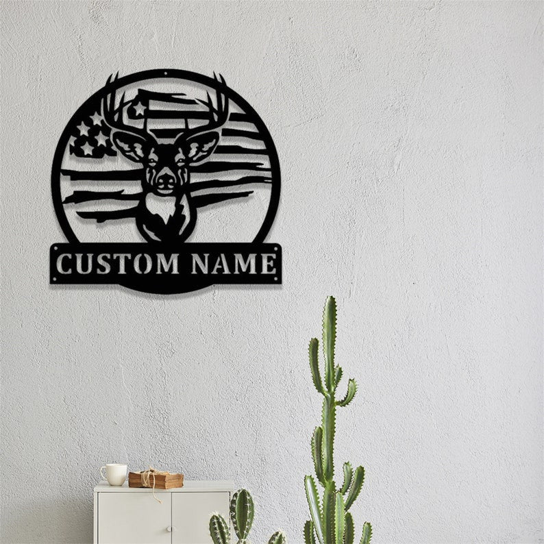 Personalized Deer Metal Sign WITH LED/WITHOUT LED Lights Deer Hunting Sign Custom Deer Hunter Name Sign LED Deer Metal Wall Art Hunting Cabin Sign