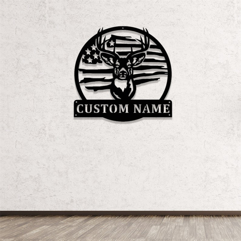 Personalized Deer Metal Sign WITH LED/WITHOUT LED Lights Deer Hunting Sign Custom Deer Hunter Name Sign LED Deer Metal Wall Art Hunting Cabin Sign