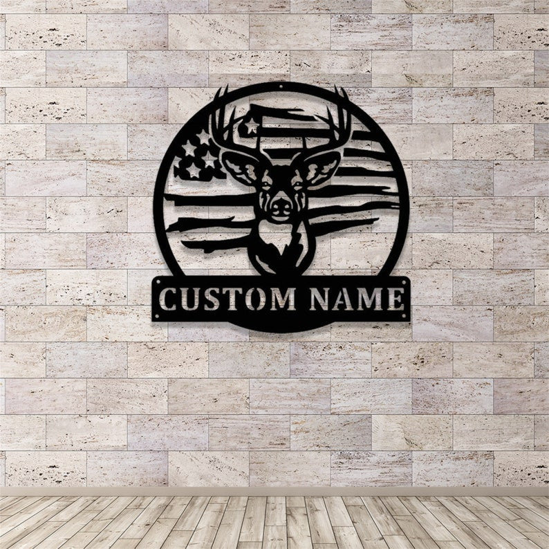 Personalized Deer Metal Sign WITH LED/WITHOUT LED Lights Deer Hunting Sign Custom Deer Hunter Name Sign LED Deer Metal Wall Art Hunting Cabin Sign