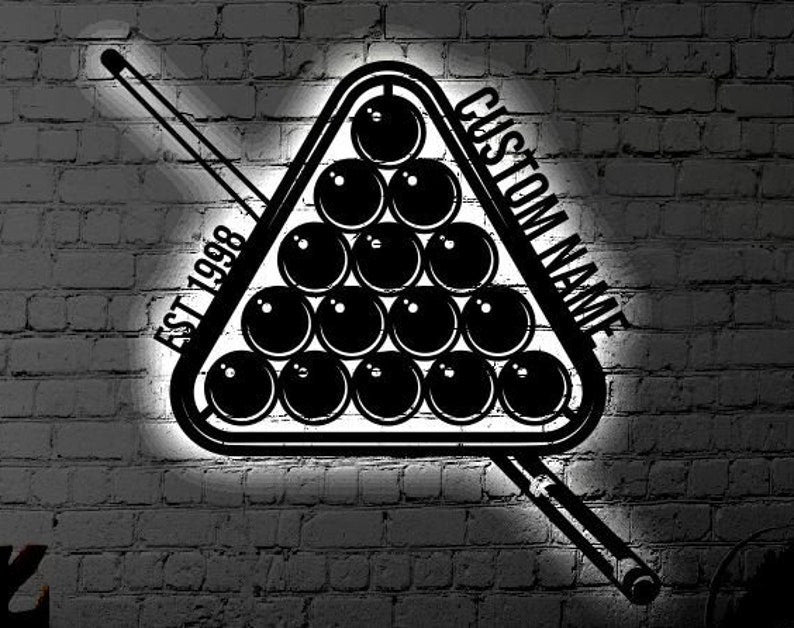 Personalized Billiards LED Metal Art Sign Light up Pool Metal Sign Multi Colors Custom billiards Sign LED Metal Wall Art Gift