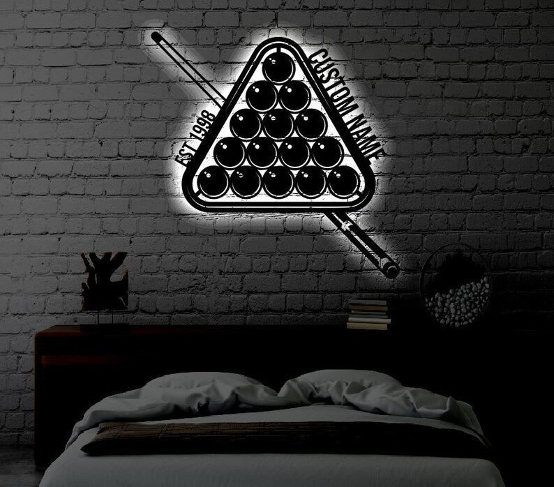 Personalized Billiards LED Metal Art Sign Light up Pool Metal Sign Multi Colors Custom billiards Sign LED Metal Wall Art Gift