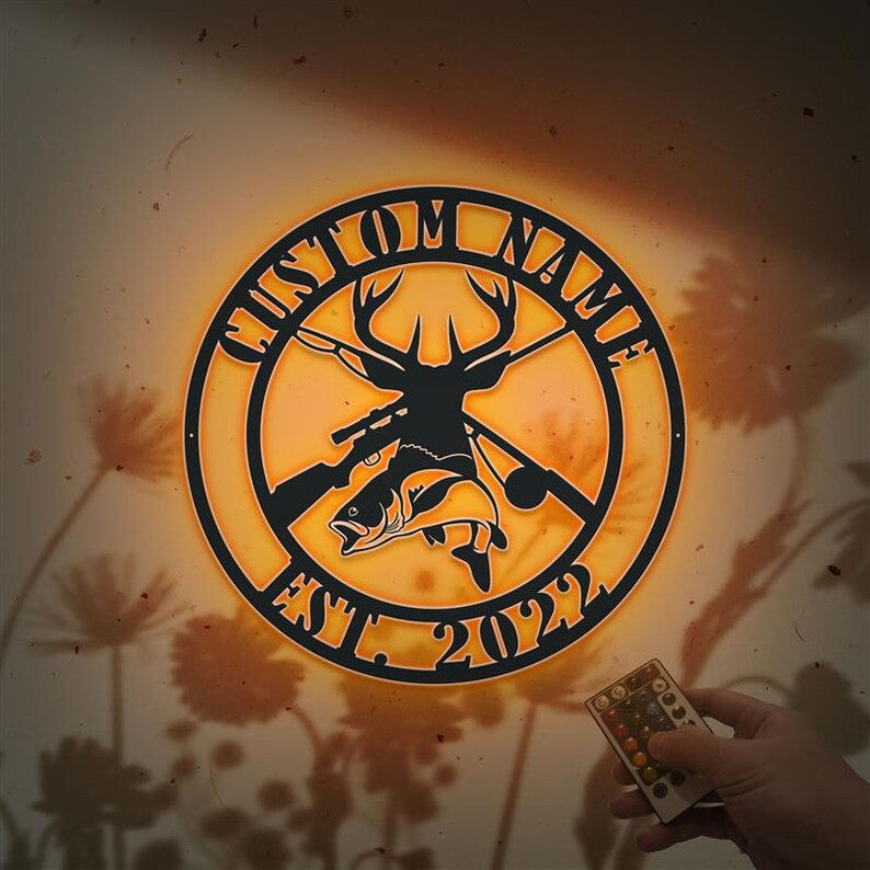 Personalized Hunting Metal Sign WITH LED/WITHOUT LED Light Custom Fishing Metal Wall Art Deer Head Signs Hunter Gift Deer Hunter Sign Fathers Day