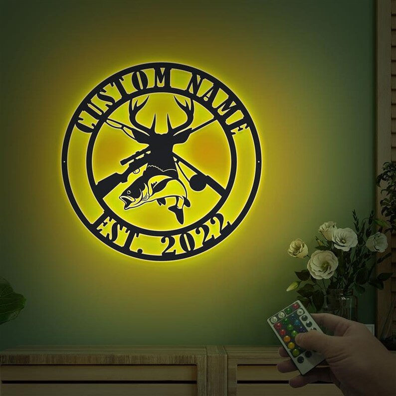 Personalized Hunting Metal Sign WITH LED/WITHOUT LED Light Custom Fishing Metal Wall Art Deer Head Signs Hunter Gift Deer Hunter Sign Fathers Day