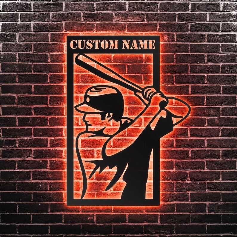 Custom Baseball Metal Wall Art Personalized Baseball Sign WITH LED/WITHOUT LED Lights Baseball Player Name Sign Gift