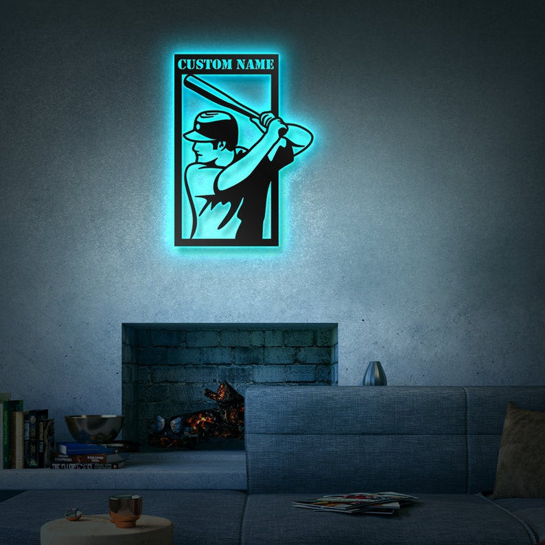 Custom Baseball Metal Wall Art Personalized Baseball Sign WITH LED/WITHOUT LED Lights Baseball Player Name Sign Gift