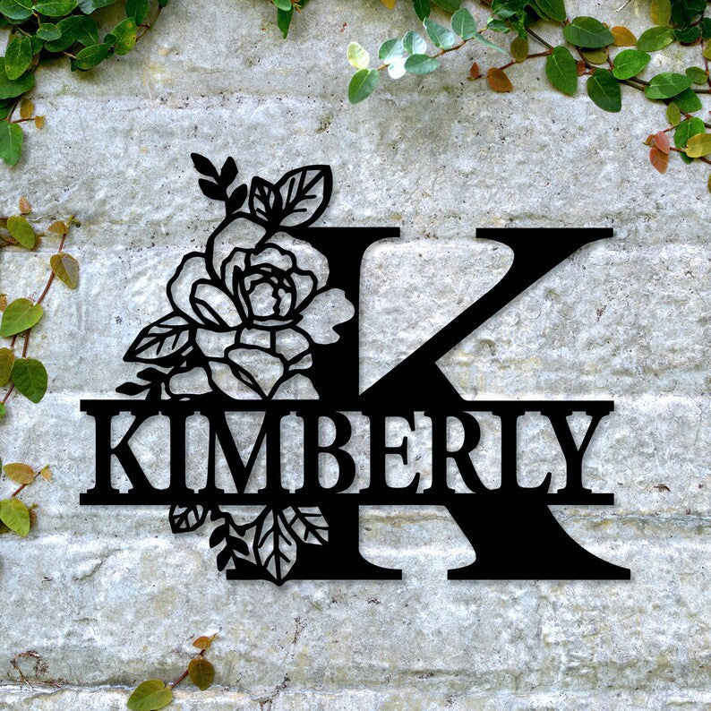 Personalized Floral Monogram Metal Wall House Decor Metal Initial Metal Letter Door Hanger Letters Monogram Housewarming Gift