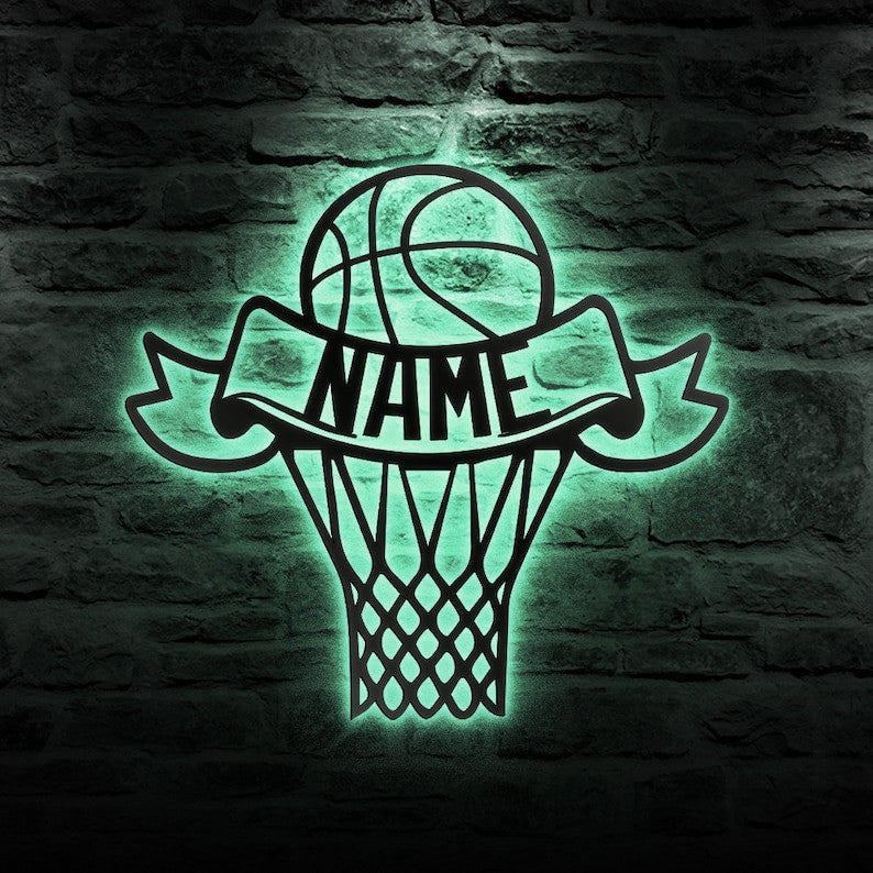 Custom Basketball Metal Wall Art Personalized Basketball Sign WITH LED/WITHOUT LED Lights Basketball Player Name Sign Gift