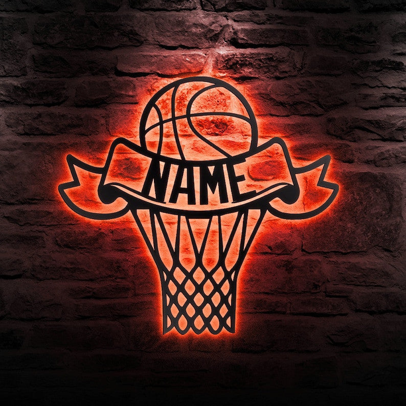 Custom Basketball Metal Wall Art Personalized Basketball Sign WITH LED/WITHOUT LED Lights Basketball Player Name Sign Gift