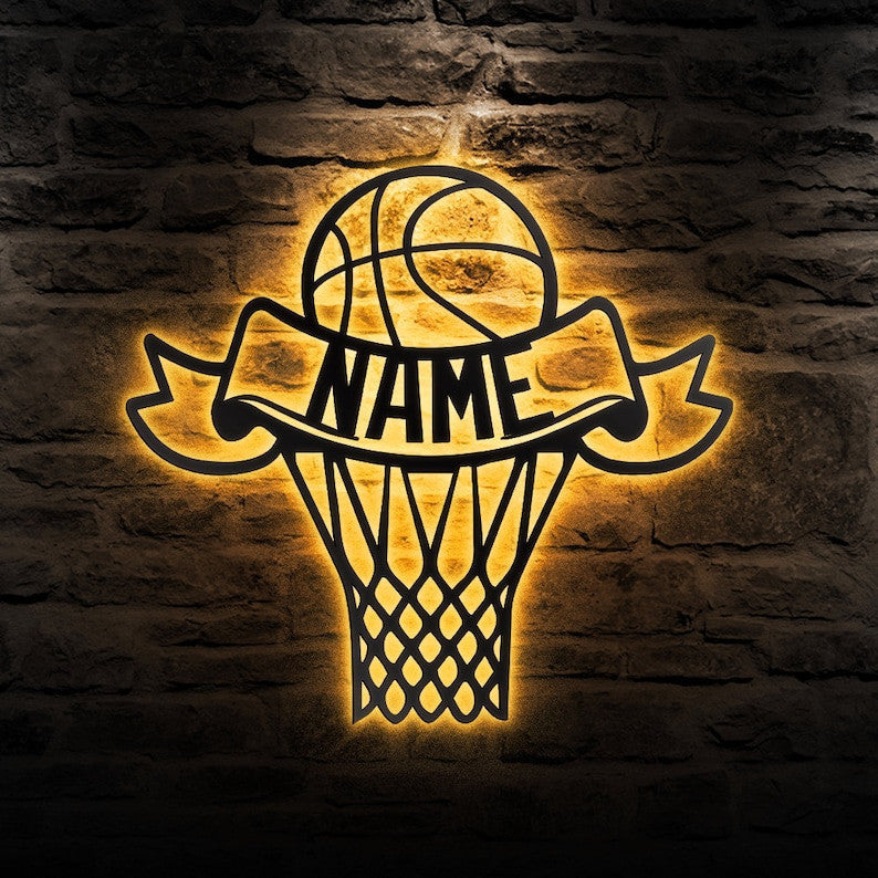 Custom Basketball Metal Wall Art Personalized Basketball Sign WITH LED/WITHOUT LED Lights Basketball Player Name Sign Gift