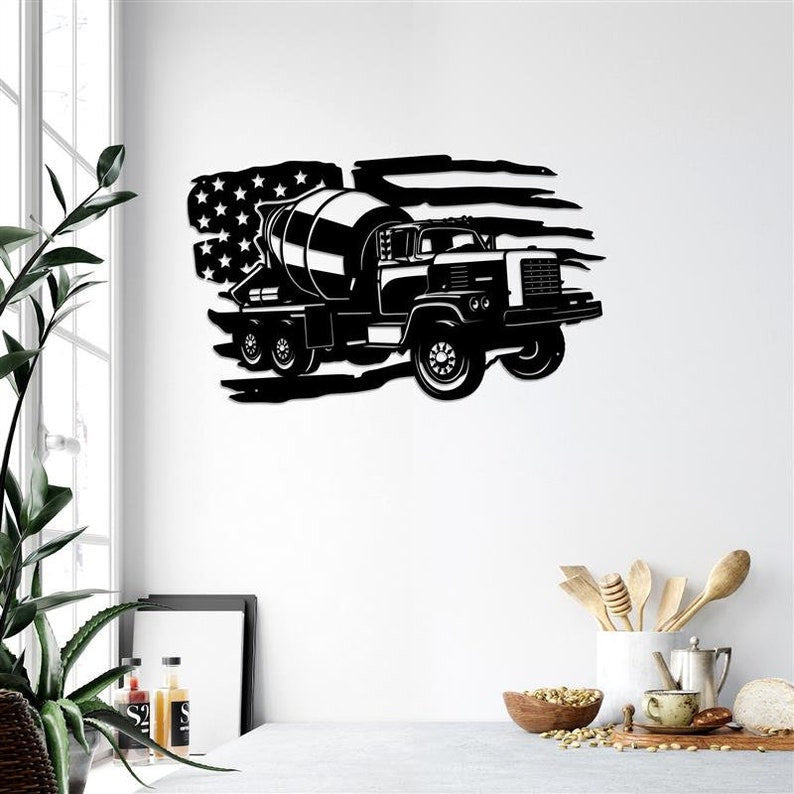 Concrete Mixer Truck US Sign WITH LED/WITHOUT LED Light Concrete Mixer Signs Construction Truck Driving Decor Truck Driver Name Sign Gift For Dad