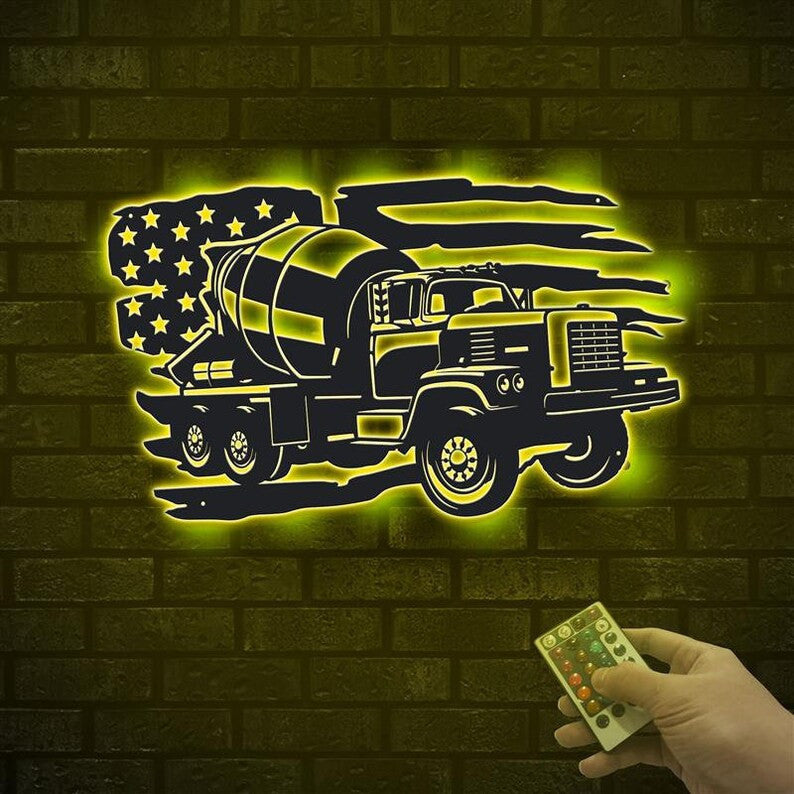 Concrete Mixer Truck US Sign WITH LED/WITHOUT LED Light Concrete Mixer Signs Construction Truck Driving Decor Truck Driver Name Sign Gift For Dad