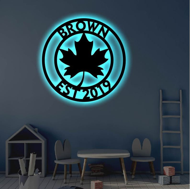 Personalized LED Family Name Metal Sign Light up Wall Art Housewarming Gift Door Hanger Wedding Gift Metal LED Monogram Sign