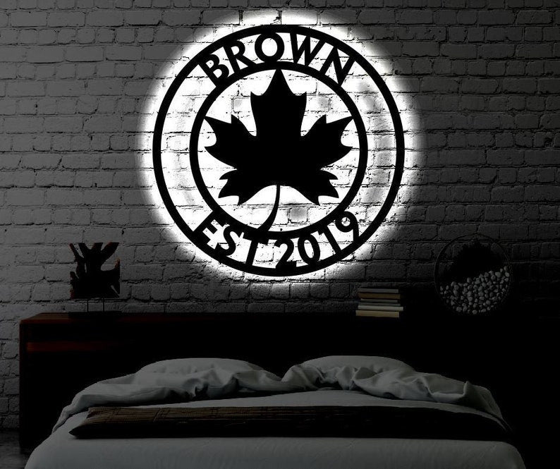 Personalized LED Family Name Metal Sign Light up Wall Art Housewarming Gift Door Hanger Wedding Gift Metal LED Monogram Sign