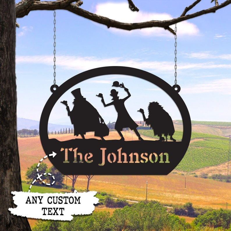 Personalized Haunted Mansion Ghosts Metal Sign Halloween Decoration Sign for Entry Road Outdoor Decor Happy Halloween Custom Name