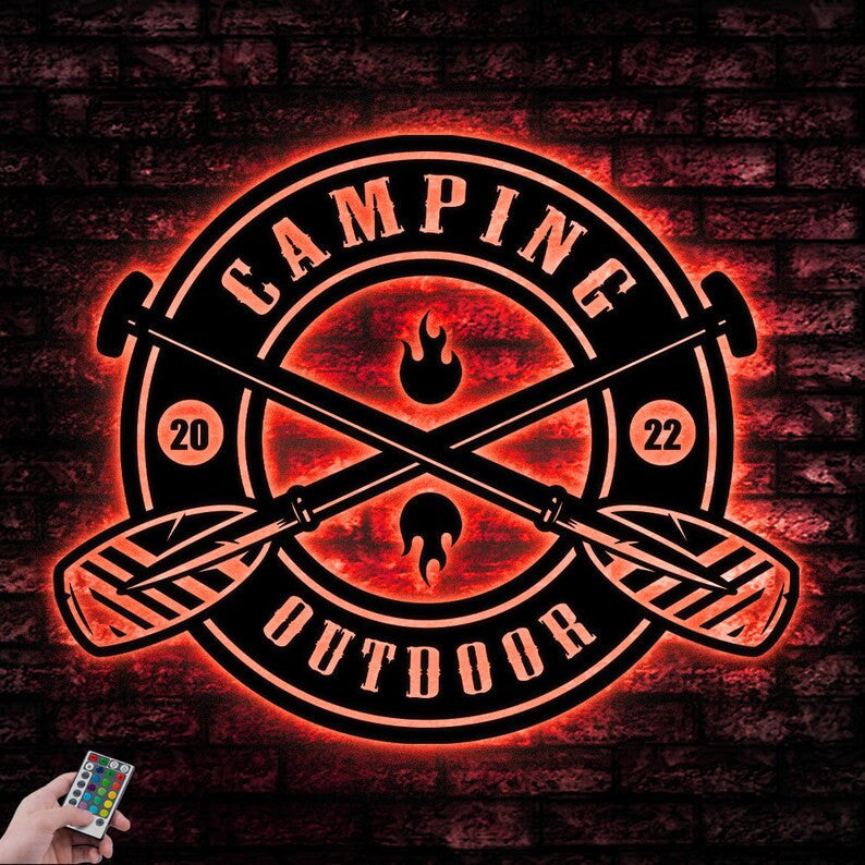 Camping Out Door Lover Design Custom Family Sign Metal Wall Art WITH LED/WITHOUT LED Lights Personalized Family Name Sign Housewarming Gifts
