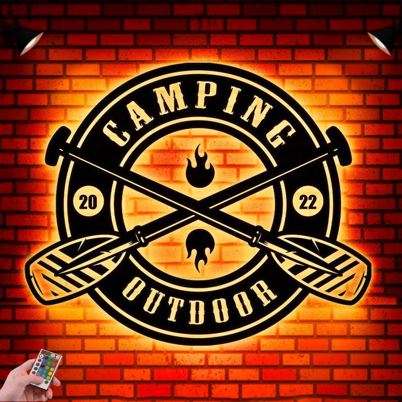 Camping Out Door Lover Design Custom Family Sign Metal Wall Art WITH LED/WITHOUT LED Lights Personalized Family Name Sign Housewarming Gifts