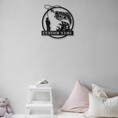 Custom Fishing Metal Sign Personalized Fishing Name Sign WITH LED/WITHOUT LED Lights Bass Fishing Metal Monogram