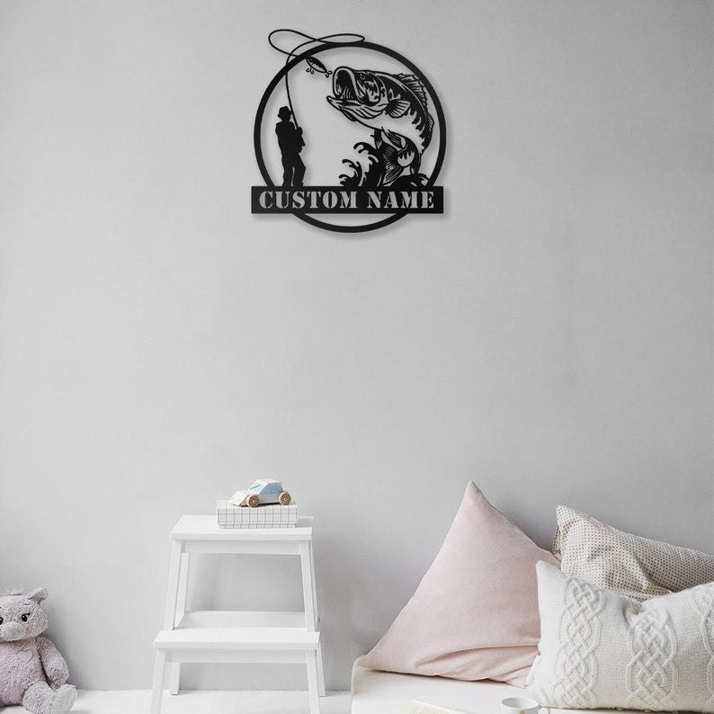 Custom Fishing Metal Sign Personalized Fishing Name Sign WITH LED/WITHOUT LED Lights Bass Fishing Metal Monogram