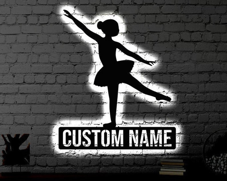 Personalized LED Ballerina Metal Sign Light up Dancer Wall Art Ballerina Wall Art Kids Room Wall Art Dancer LED Art Sign
