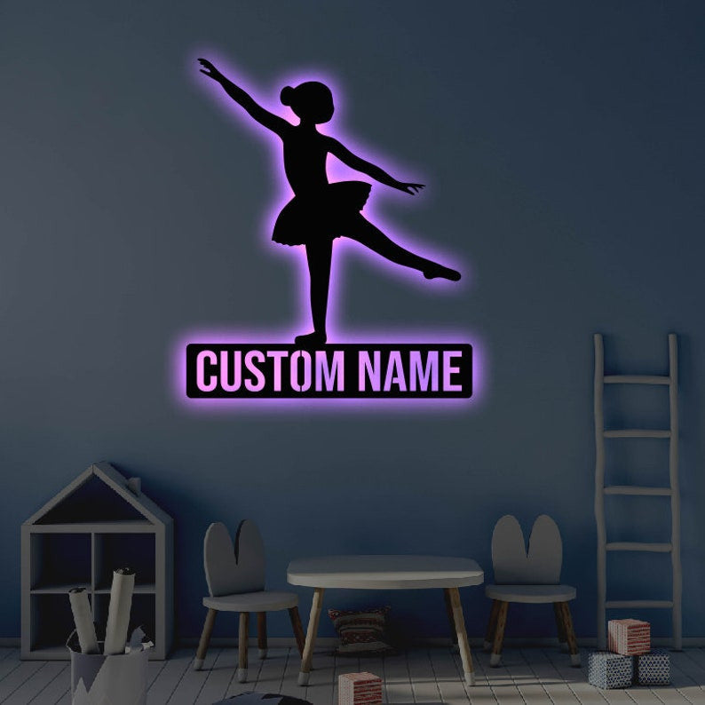 Personalized LED Ballerina Metal Sign Light up Dancer Wall Art Ballerina Wall Art Kids Room Wall Art Dancer LED Art Sign