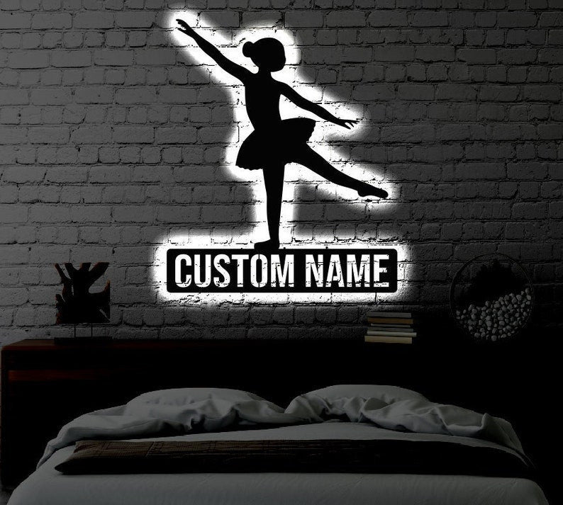 Personalized LED Ballerina Metal Sign Light up Dancer Wall Art Ballerina Wall Art Kids Room Wall Art Dancer LED Art Sign