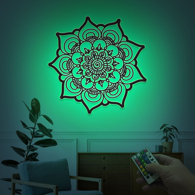 Mandala Metal Sign WITH LED/WITHOUT LEDs Namaste Bohemian Wall Art Metal Wall Art House Decor Yoga Decor Home Office Living Room Decoration