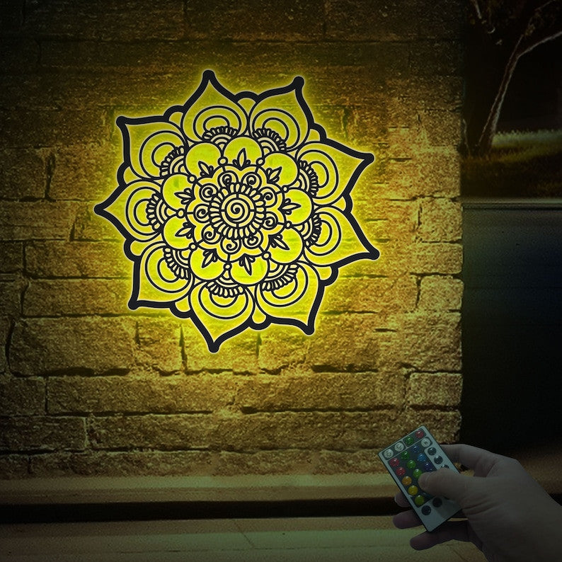 Mandala Metal Sign WITH LED/WITHOUT LEDs Namaste Bohemian Wall Art Metal Wall Art House Decor Yoga Decor Home Office Living Room Decoration