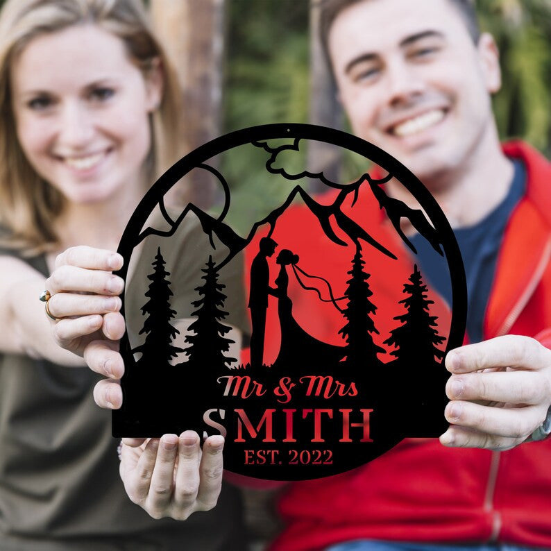 Personalized Wedding Metal Sign WITH LED/WITHOUT LEDs Hiking Sign Hiking Couple Anniversary Gift Newly Engaged Gift Hiking Lover Mountain Sign