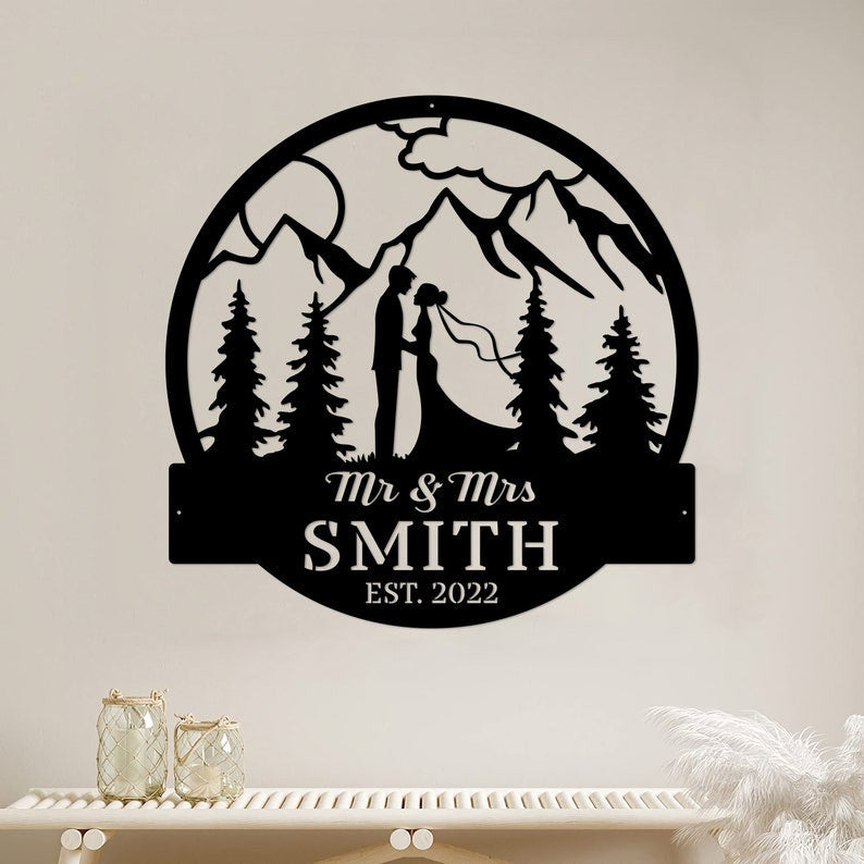 Personalized Wedding Metal Sign WITH LED/WITHOUT LEDs Hiking Sign Hiking Couple Anniversary Gift Newly Engaged Gift Hiking Lover Mountain Sign