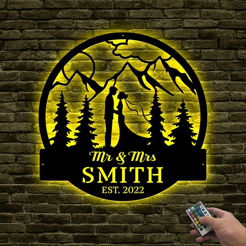 Personalized Wedding Metal Sign WITH LED/WITHOUT LEDs Hiking Sign Hiking Couple Anniversary Gift Newly Engaged Gift Hiking Lover Mountain Sign