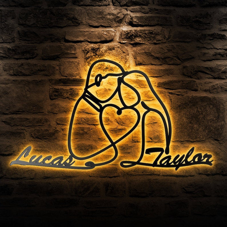Custom Couple Love Metal Wall Art Personalized Couple Name Sign WITH LED/WITHOUT LED Lights Anniversary Gifts Gifts For Him And Her