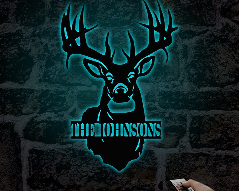 Personalized Deer Buck Head Metal Sign WITH LED/WITHOUT LED light Custom Dear Antler Metal Wall Art For Deer Hunting Campsite Decor Housewarming Gift