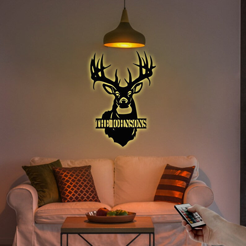 Personalized Deer Buck Head Metal Sign WITH LED/WITHOUT LED light Custom Dear Antler Metal Wall Art For Deer Hunting Campsite Decor Housewarming Gift