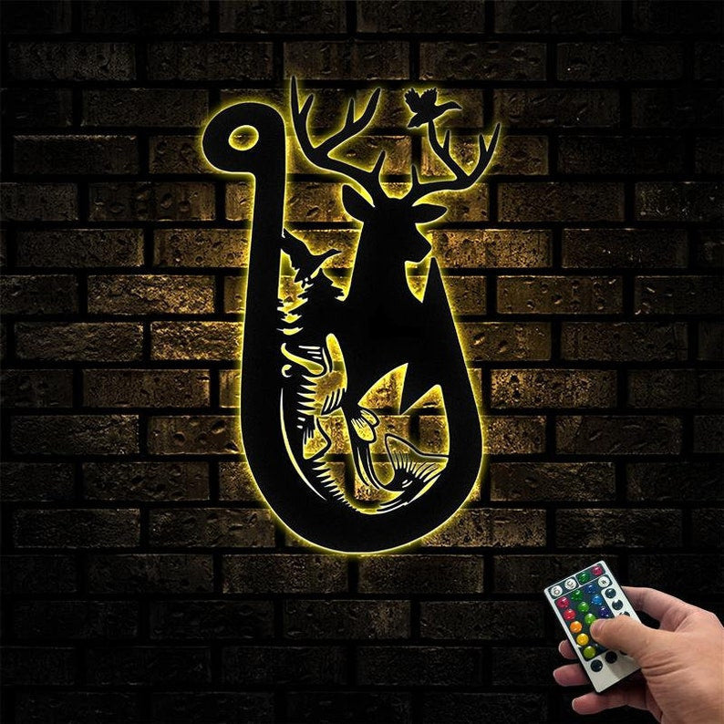 Hunting Metal Sign WITH LED/WITHOUT LED Light Fishing Metal Wall Art Deer Head Signs Hunter Gift Deer Hunting Sign Duck Hunting Sign Bass Fishing
