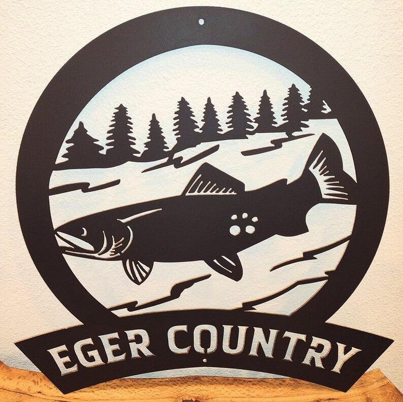 Metal Salmon Last Name Sign Custom Plasma Cut Sign Art Fishing Family Fish Fisherman Nautical Boat Water Swim