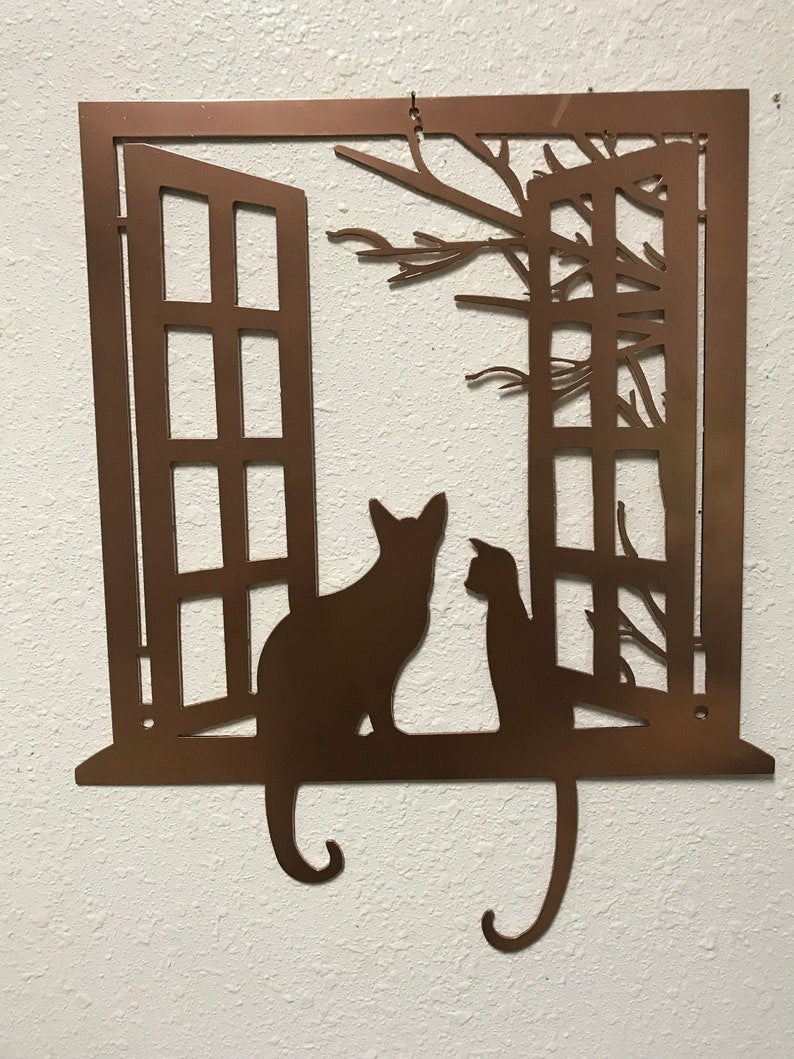 Cats in the Window Metal Art Wall Decoration Home Decor Cat Lovers cat metal art wall art plasma cut